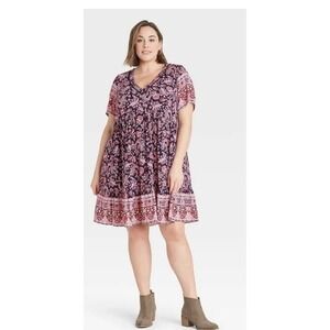 Knox Rose Pink Navy Paisley Floral Boho Dress Size Medium 37" L & 19.5" Pit